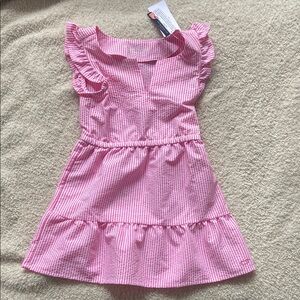 Vineyard Vines Pink Casual Dress with Cap Sleeves and Ruffled Skirt